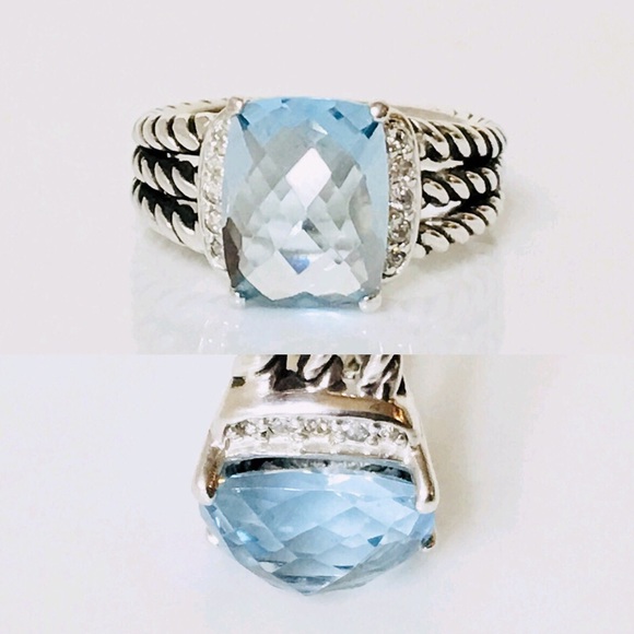 David Yurman Blue Topaz & Diamond Wheaton Ring - Picture 3 of 8